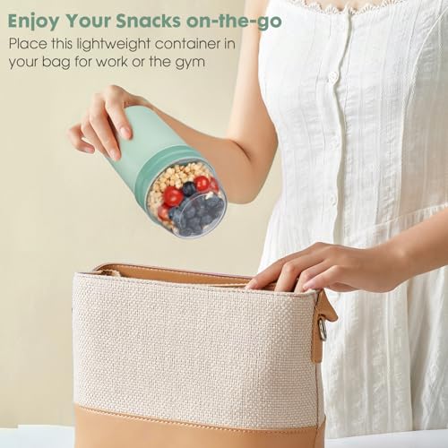 Snack Cup Box Container with Lid,Yogurt Parfait Snackle Cups and Spoons,600ml+270ml Breakfast On The Go,Portable Overnight Oats Container Cereal To Go,Reusable Travel Cereal Bowl and Milk Container