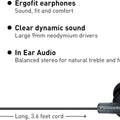 Panasonic ErgoFit Wired Earbuds, In-Ear Headphones with Dynamic Crystal-Clear Sound and Ergonomic Custom-Fit Earpieces (S/M/L), 3.5mm Jack for Phones and Laptops, No Mic - RP-HJE120-K (Black)