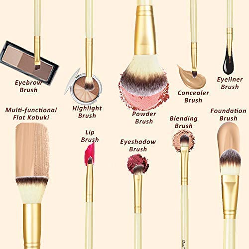 Matto Makeup Brushes 10-Piece Golden Makeup Brush Set with Foundation Powder Mineral Eye Face Make Up Brushes Holder