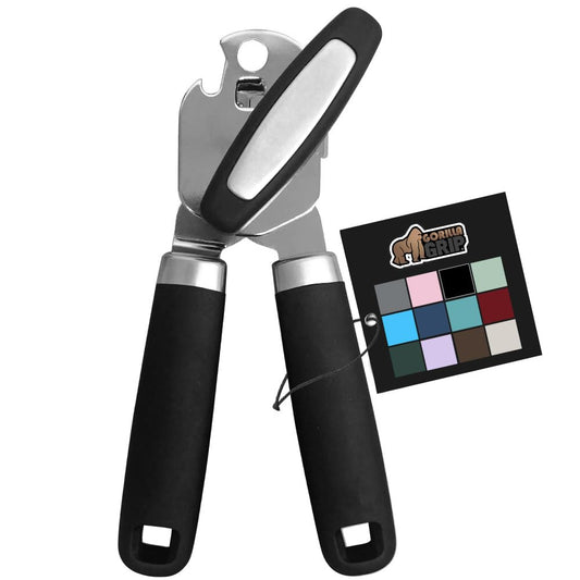 The Original Gorilla Grip Heavy Duty Stainless Steel Smooth Edge Manual Can Opener and Bottle Openers, Soft Handle, Rust Proof Oversized Handheld Easy Turn Knob, Multifunctional Kitchen Tool, Black