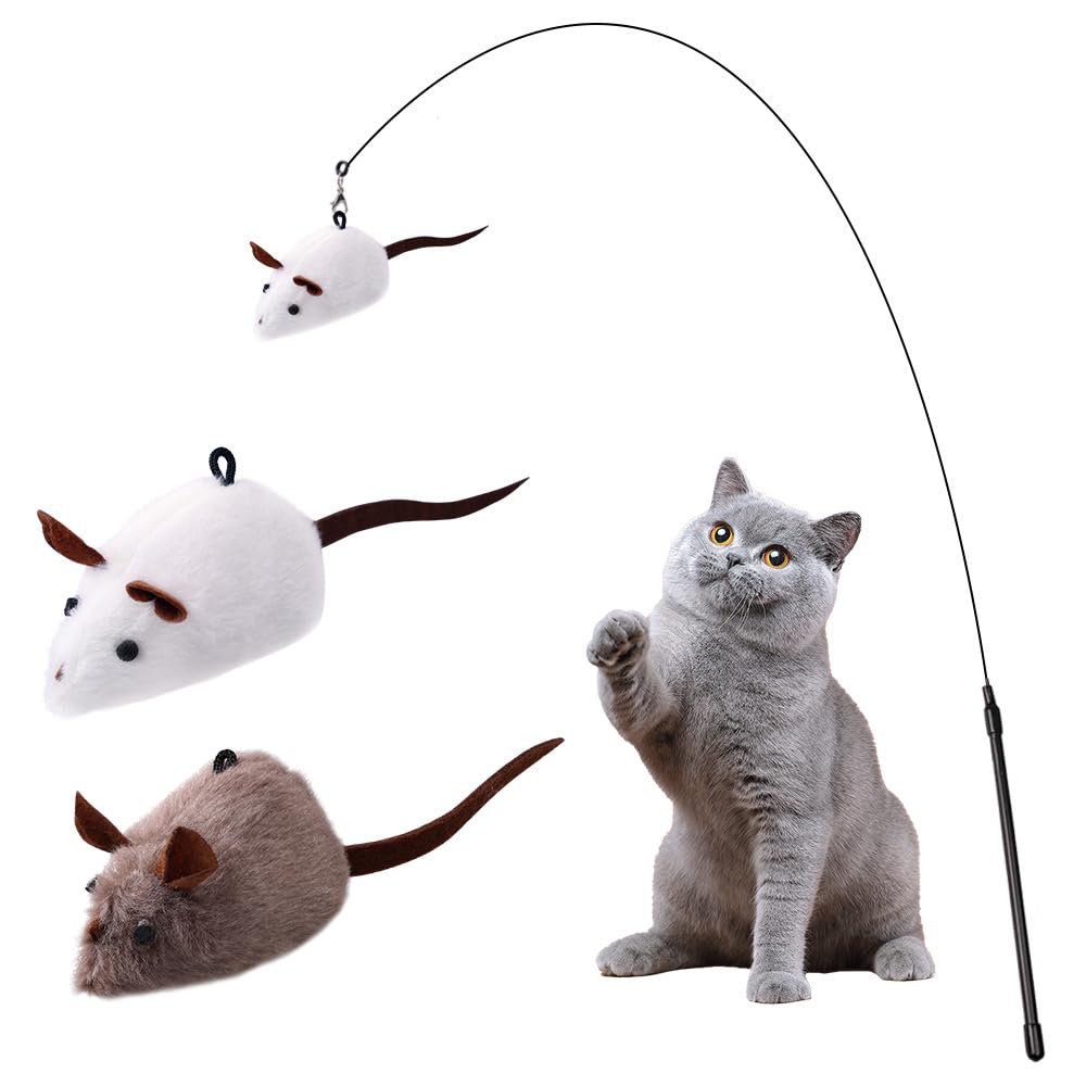 PAZ'S GIFT - Juguetes con varita para gatos, 3 piezas de juguetes con sonido de hierba gatera, suaves y duraderos, juguetes interactivos para patear gatos para jugar en interiores