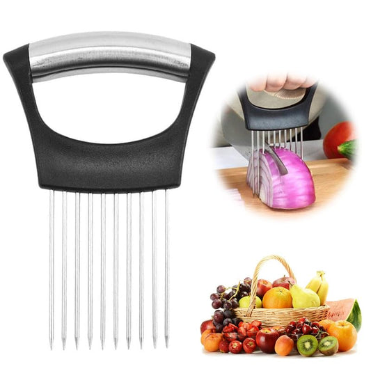 2024 Upgraded Onion Holder for Slicing, New Stainless Steel Onion Slice Holder Lemon Slicer Vegetable Cutter, Kitchen Chopper Slicing Assistant Tool for Meat, Onion, Potato, Tomato (1 Pack)