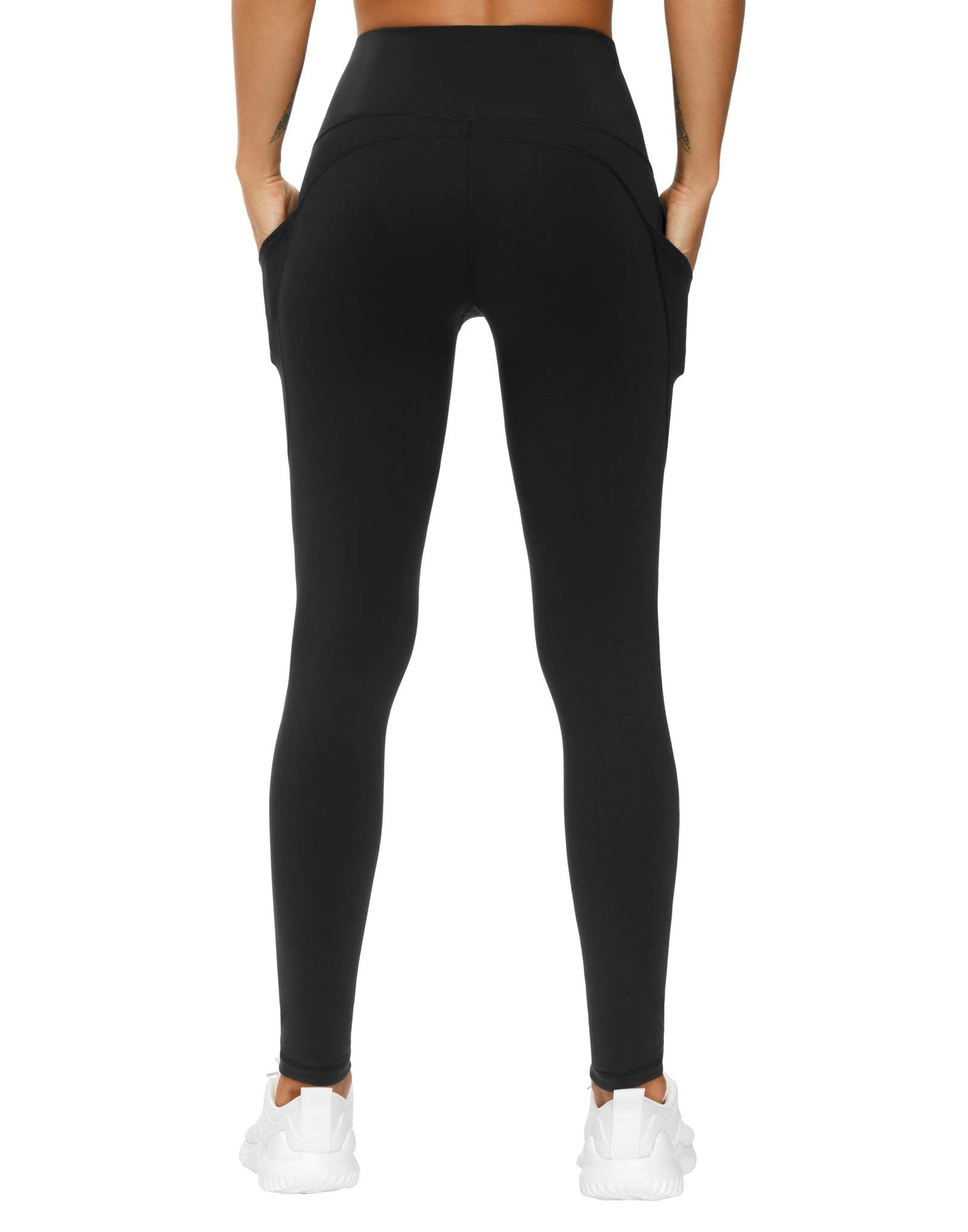 THE GYM PEOPLE Pantalon de yoga épais taille haute avec poches, leggings de yoga pour le contrôle du ventre, pour femme (grand, noir)