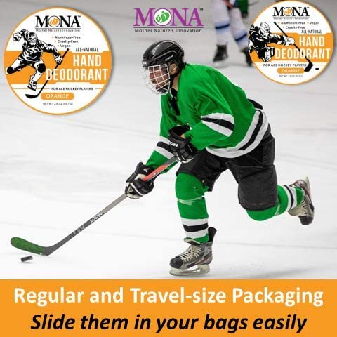 MONA BRANDS All Natural HAND DEODORANT for Ace Hockey Players | For athletes who wear gloves | Vegan, Non-GMO, Cruelty free | ORANGE Scent | 1oz