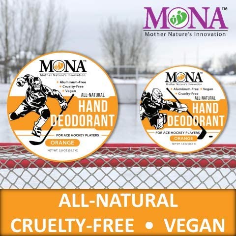 MONA BRANDS All Natural HAND DEODORANT for Ace Hockey Players | For athletes who wear gloves | Vegan, Non-GMO, Cruelty free | ORANGE Scent | 1oz