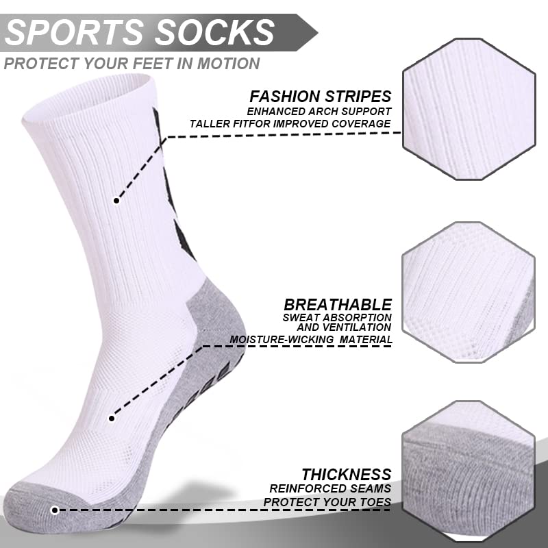 MENDENG Chaussettes antidérapantes pour hommes Chaussettes de football antidérapantes pour hommes Chaussettes d'hôpital antidérapantes Chaussettes d'entraînement blanches pour hommes 1 paquet