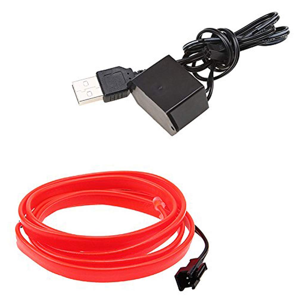 Tubo de neón electroluminiscente LED USB de 2 m/6 pies con cable EL rojo, luz superbrillante, luces de neón para decoración de automóviles (2 m, USB, rojo)