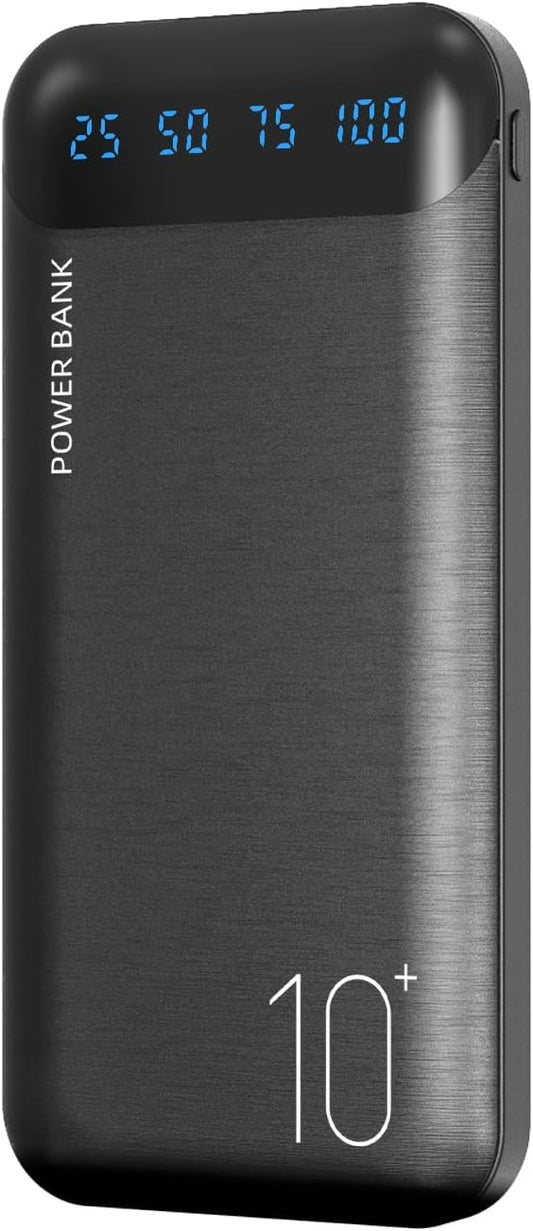 Power Bank 10000mAh Portable Charger Slim External Battery Pack with 2 USB 2.4A Outputs and USB C In/Out Compatible with Huawei iPhone 16 15 14 13 12 iPad Samsung Galaxy S20 Android Tablet (Black)