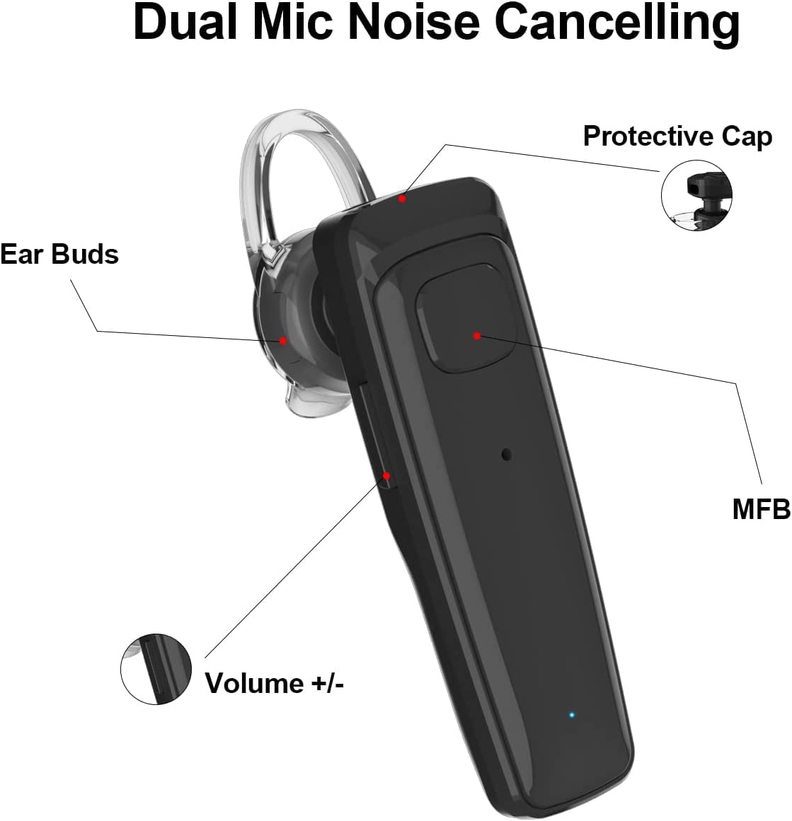 ADADPU Bluetooth Headset - V5.0 Wireless Handsfree Earpiece Built-in Dual Mic Noise Cancelling, 10 Days Standby 16Hrs HD Talktime Ultralight Headset for iPhone Android Samsung Laptop(Black)