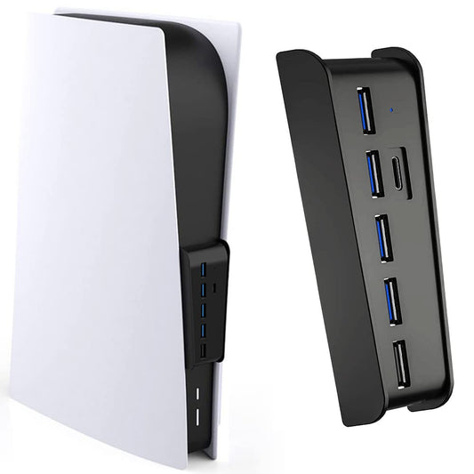 Concentrador USB de 5 puertos para PS5, adaptador divisor de cargador de concentrador de expansión de alta velocidad Megadream con 4 puertos USB + 1 puerto de carga USB + 1 puerto tipo C, compatible con la consola PlayStation 5 (no para PS5 Slim/PS5 Pro)