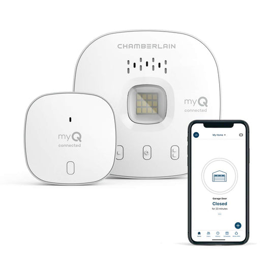 Contrôle de garage intelligent CHAMBERLAIN - Hub de garage sans fil et capteur avec Wi-Fi et Bluetooth - Contrôlé par smartphone, myQ-G0401-ES, blanc