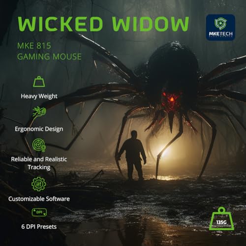 MKETech Electronics Wicked Widow (MKE 815) Wired Heavyweight Gaming Mouse with RGB Lighting and Claw Grip Shape