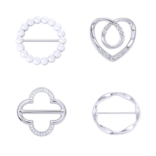 4 PCS Scarf Ring Clip T-shirt Ties Clips for Women Clothes Corner Knotted Button Fashion Metal Round Circle Shirt Clips Buckle Silver