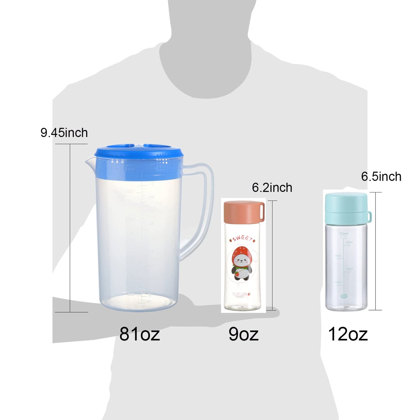 Botella de agua pequeña para niños SEAYIN de 9 oz para el almuerzo escolar, de plástico, reutilizable, para jugo, lindas mini tazas para cereales, taza de leche rellenable portátil para batidos, café, té, bocadillos, bebidas (juego de 270 ml)