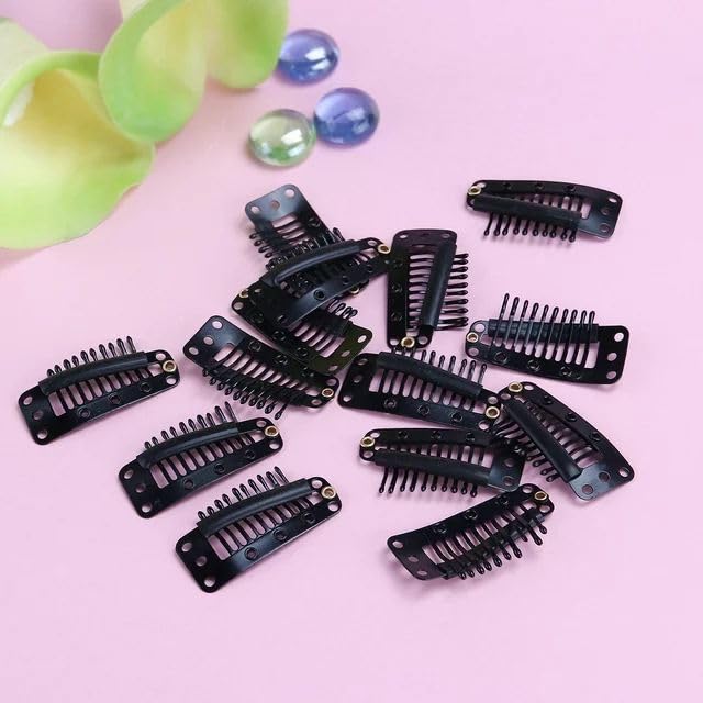 4Pcs Black 36mm 10-teeth Wig Clip, Metal Hair Extension Clips Snap Wig Clips Seamless Invisible Strong Wig Combs for Girls Women Wigs Hairpiece Headscarf Hair Extensions Accessories Hairpieces