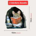 2 Stickers Mouse Reading Book in Wall 3D Sticker Decal Funny 2 Pack by Lumiere Tech