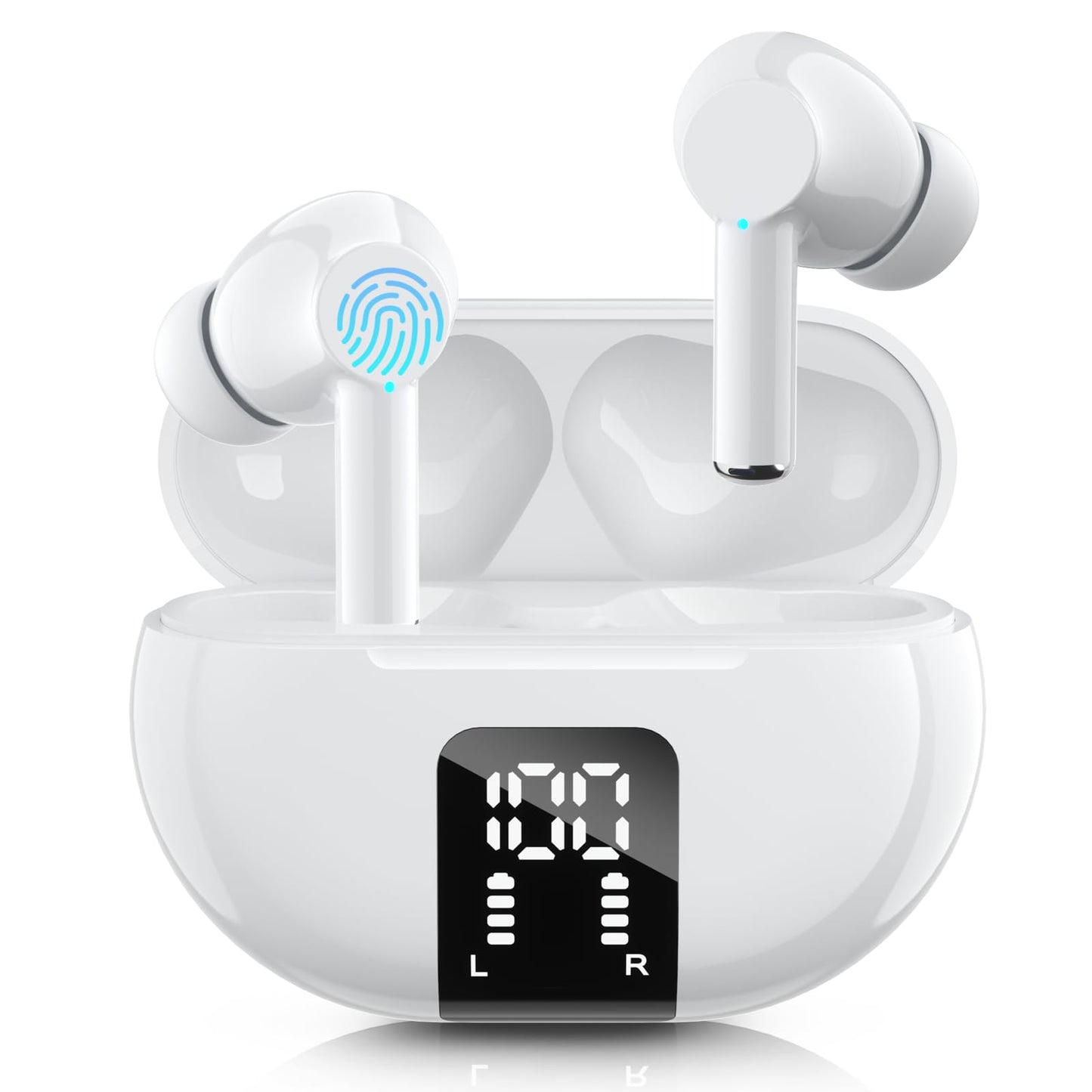 Carego Wireless Ear Buds, Earbuds Bluetooth 5.3 Headphones 40H Playtime LED Display, Bass Stereo in-Ear Earphones with Microphone for iPhone Samsung Android Laptop (White)