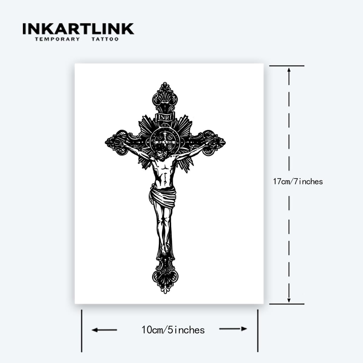 INKARTLINK Tattoo Tech,2 Sheets Extra-Large Semi Permanent Tattoo, Adult Art Design Temporary Tattoos, Lasts 1-2 Weeks, Waterproof, Realistic look, No Adhesive, No reflection (Christian Cross Design）