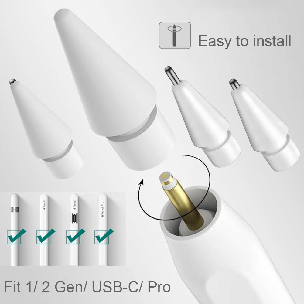 SIXFU Upgraded Tips for Apple Pencil, Mix Replacement Pencil Tips for Apple Pencil 2nd/ 1st Gen/USB-C/Pencil Pro Tips(6 PCS)