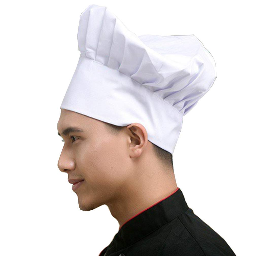 Hyzrz Chef Hat Adult Adjustable Elastic Baker Kitchen Cooking Chef Cap (White)