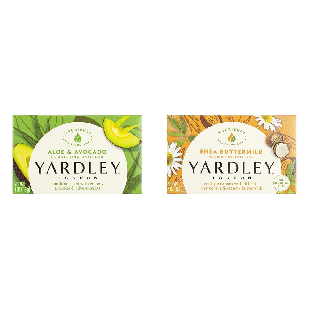 Yardley London Nourishing Bath Soap Bars with Aloe & Avocado and Shea Buttermilk for Sensitive Skin, 4.0 oz Bars