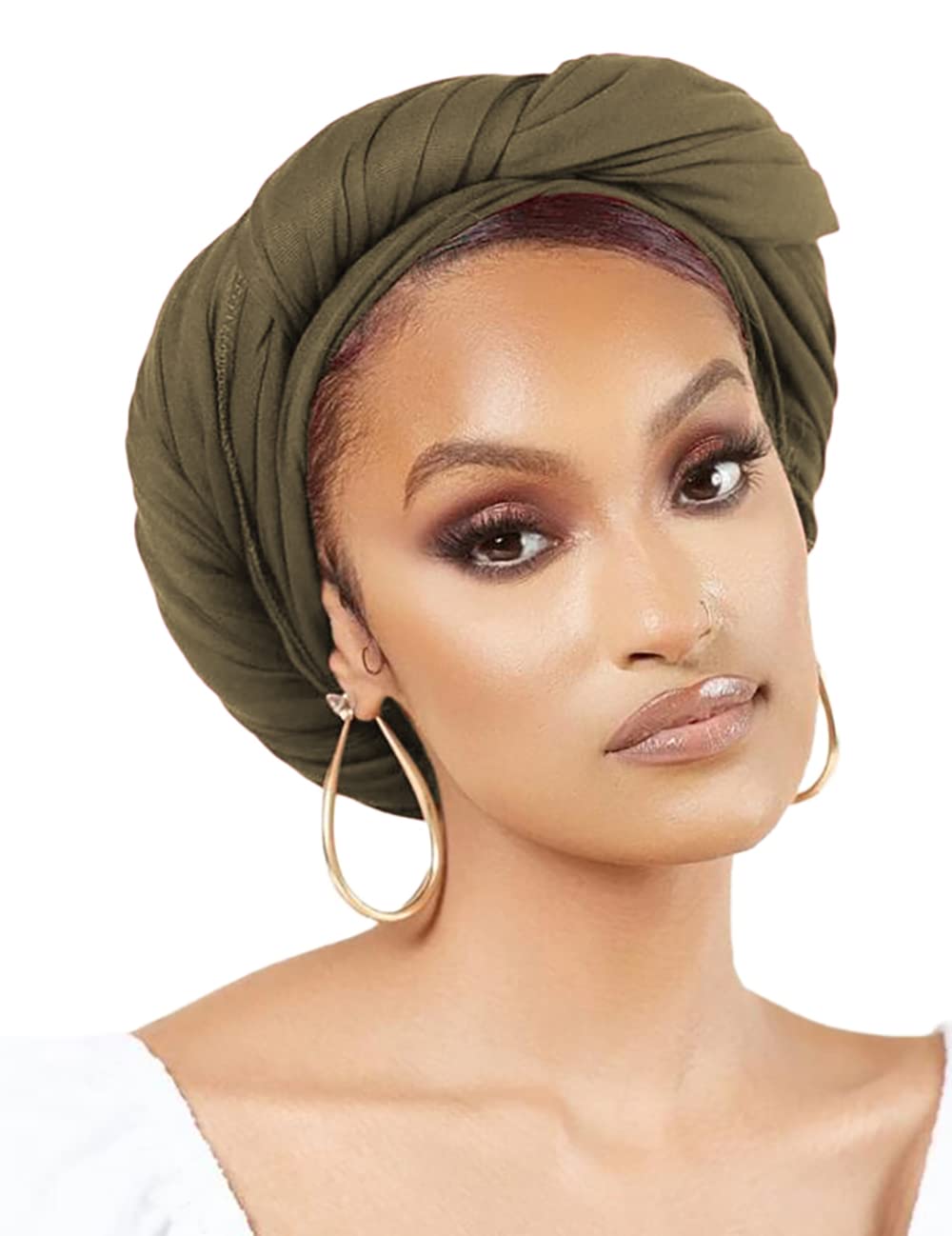 Foulard turban Nonbongoy pour femmes noires musulmanes en jersey Hijab foulard bandeau bandeau pour cheveux vert armée