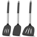 KLAQQED 3Pcs Spatula Silicone Spatula Turner Set Fish Spatulas Silicone Heat Resistant Spatulas for Nonstick Cookware Rubber Wok Spatula, Long Large Spatula Silicone Cooking Use Kitchen Utensils Set