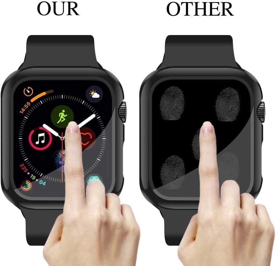 YMHML [2 Pack Compatible for Apple Watch 42mm Series 3/2/1 Tempered Glass Screen Protector with Hard Black Case, Full Coverage Easy Installation Bubble-Free Cover for iWatch Accessories