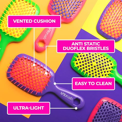 FHI Heat UNbrush Detangling Brush for Pain-Free Brushing on All Wet or Dry Hair Types — Durable DuoFlex Anti-Static Bristles, Lightweight Handle, Vented Hair Brush