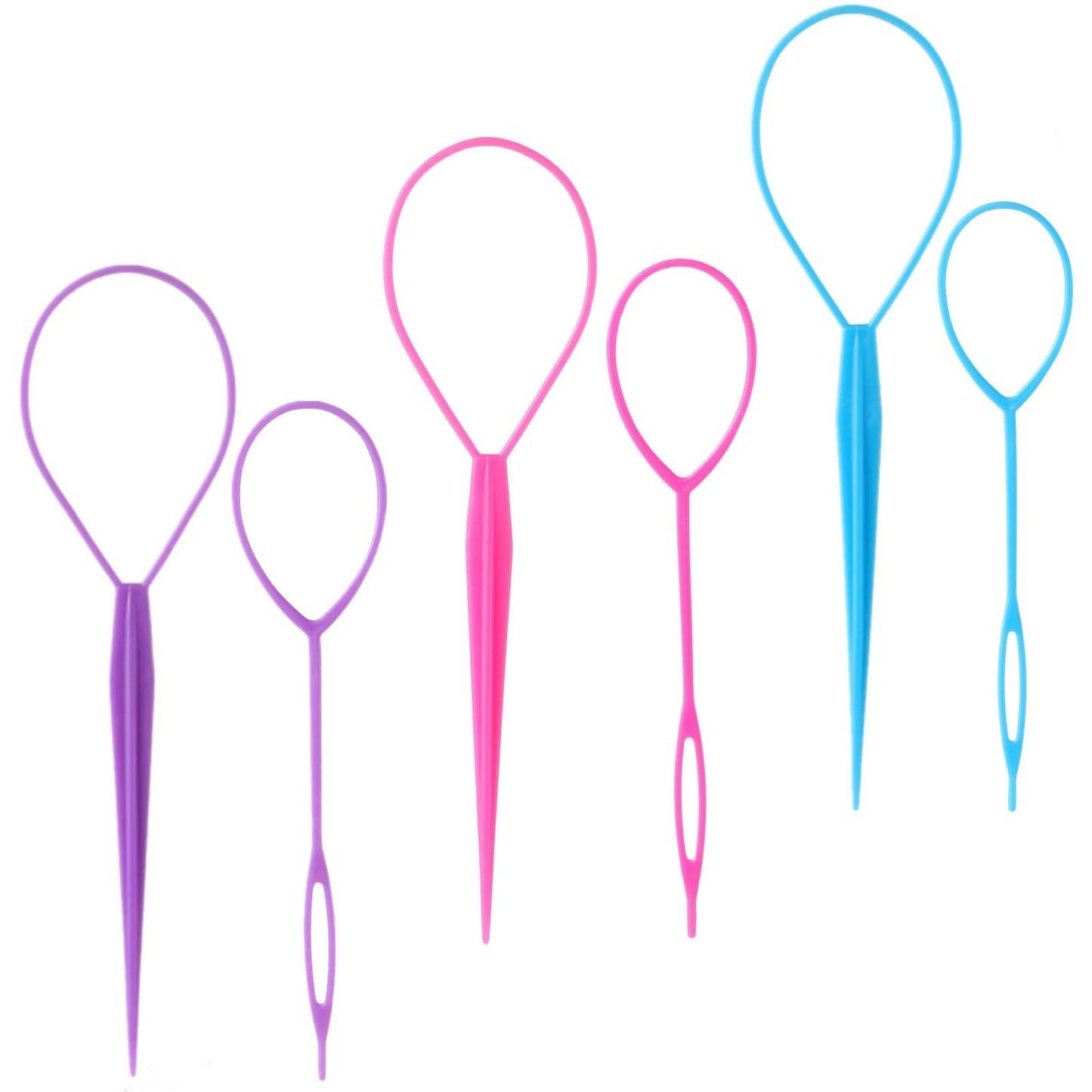 Schembo Topsy Tail Hair Tool 6pcs Hair Loop Styling Tool Set, 3 Colors Ponytail Hair Pull Through Tool, Two Sizes of Topsy Turvy Hair Tool for Women,Girls and Kids, Hair Flip Tool (pink/purple/blue)