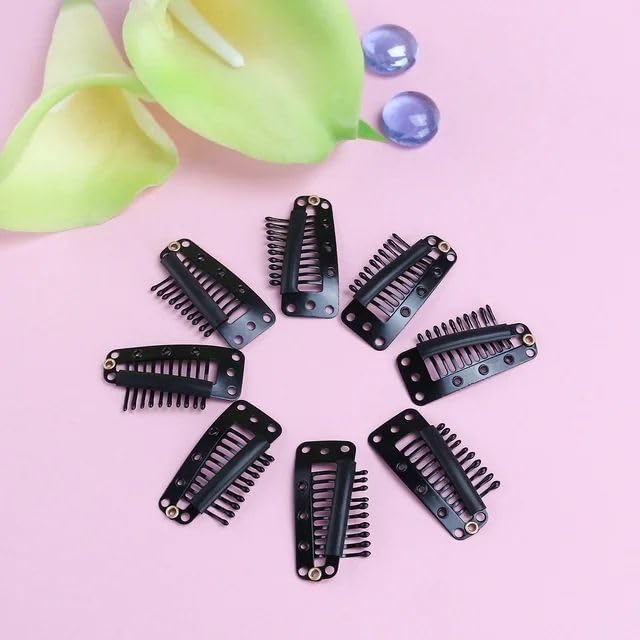 4Pcs Black 36mm 10-teeth Wig Clip, Metal Hair Extension Clips Snap Wig Clips Seamless Invisible Strong Wig Combs for Girls Women Wigs Hairpiece Headscarf Hair Extensions Accessories Hairpieces