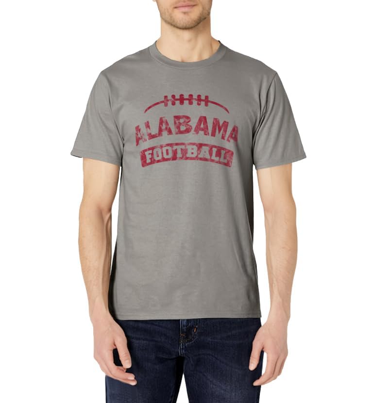 T-shirt de football gris Alabama pour homme, style vintage, effet vieilli