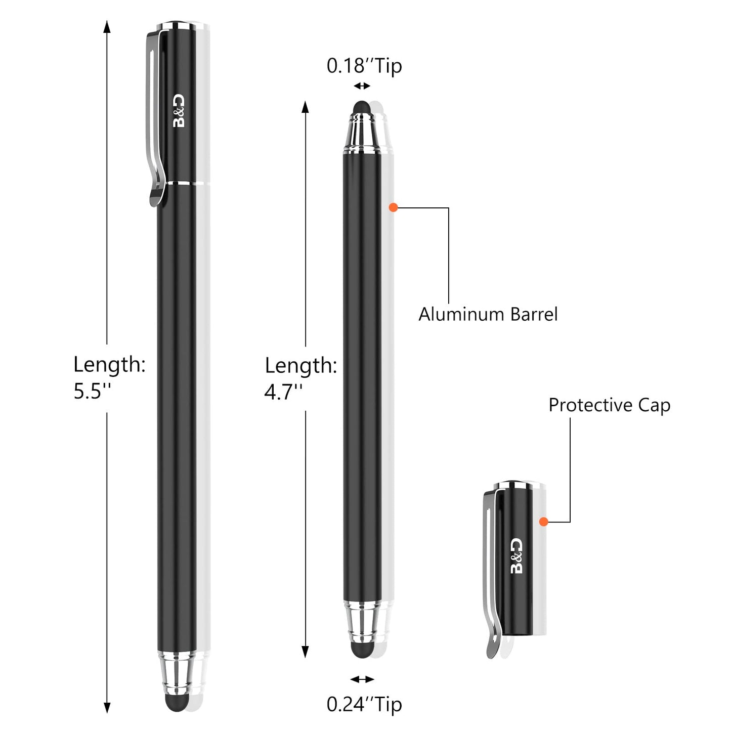 Bargains Depot (2 Pcs)[0.18-inch Fine Tip ] Stylus Touch Screen Pens 5.5" L Perfect for Drawing Writing Gaming Compatiable with Apple iPad iPhone Samsung Tablets and All Other Touch Screens