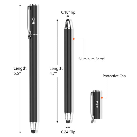 Bargains Depot (2 Pcs)[0.18-inch Fine Tip ] Stylus Touch Screen Pens 5.5" L Perfect for Drawing Writing Gaming Compatiable with Apple iPad iPhone Samsung Tablets and All Other Touch Screens