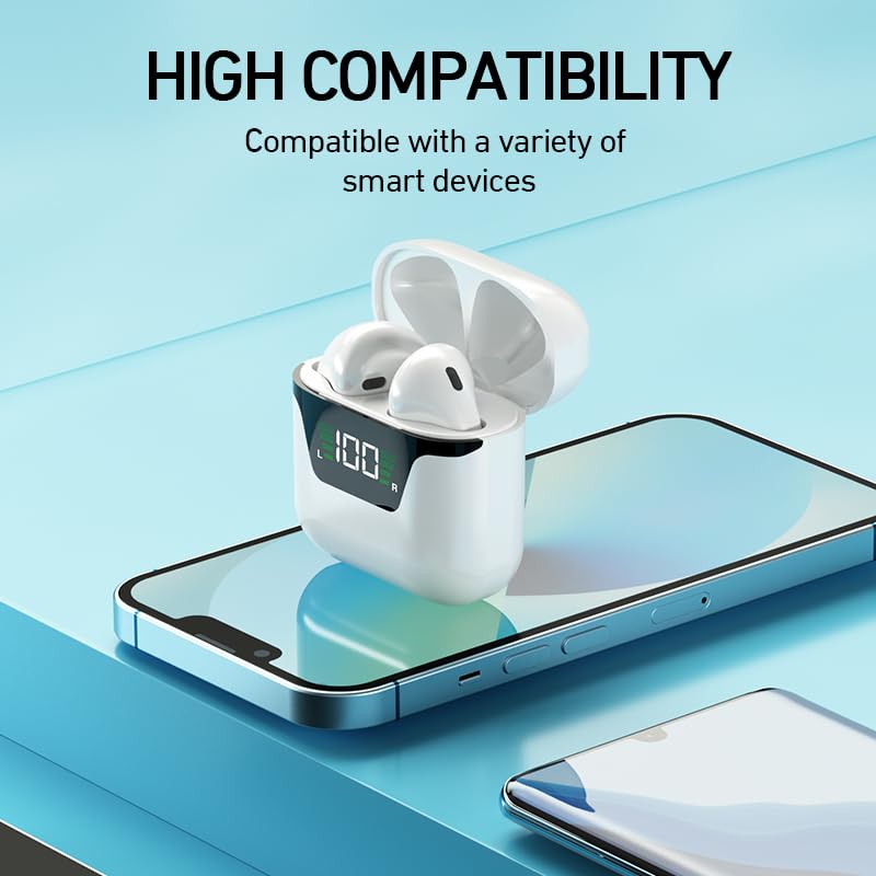 Wireless Earbuds, Bluetooth 5.3 Headphones Bass Stereo, Ear Buds with Noise Cancelling Mic LED Display, in Ear Earphones, for Laptop Pad Phones Sports Workout