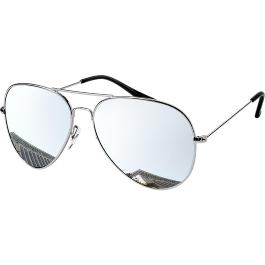 Gafas de sol estilo militar con polarización UV400, gafas de sol de gran tamaño para hombres y mujeres, accesorios de Halloween para cosplay, gafas de sol con marco de metal (plata/plata espejada)