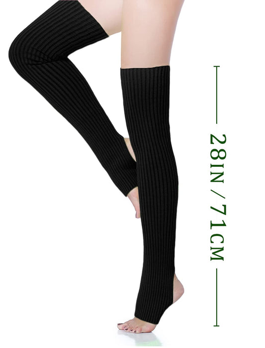 v28 Long Leg Warmer, Women’s Men 80s Party Ribbed Knit Dance Sports (71Black)