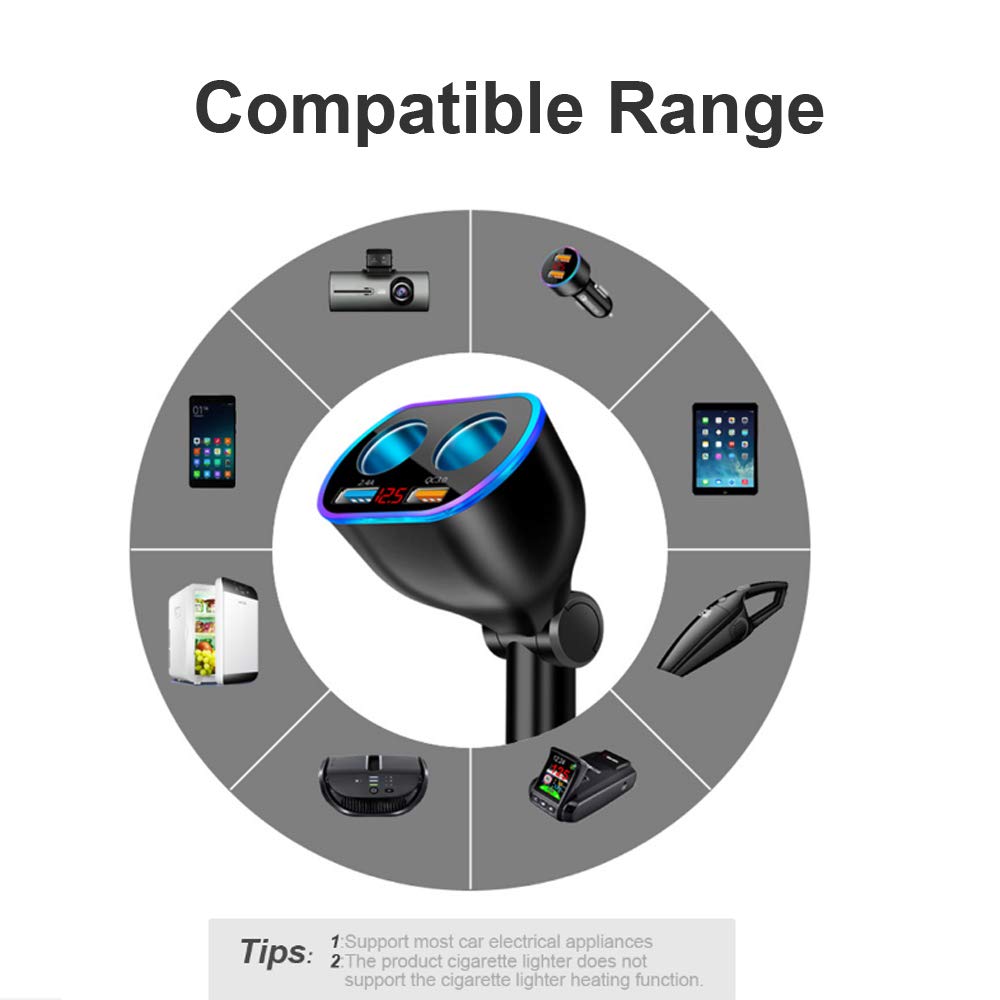 Car Charger Cigarette Lighter Splitter Adapter,120W QC3.0 Dual USB Car Charger with LED Voltmeter 12/24V Sockets Splitter Cigarette Lighter USB Charger Fast Charging for Phone Tablets GPS Dash Cam