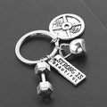 Fitness Gym Keyring with Quotes Weight plate Dumbbell and Kettlebell Exercise Strong is Beautiful Charm Pendant Keychain Gifts for Daddy Husband Boyfriend