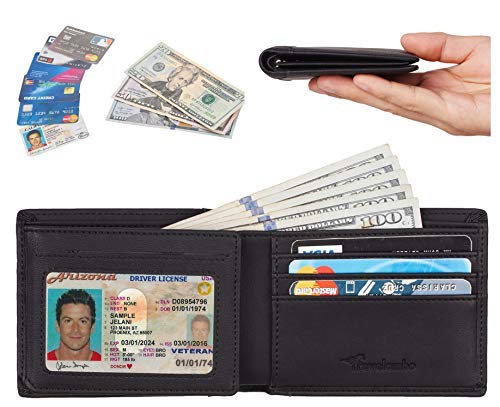 Travelambo Wallet for Men, Trifold Mens RFID Blocking Wallet, 12 Credit Card Holder Minimalist Front Pocket,Leather Slim Wallet with ID Window