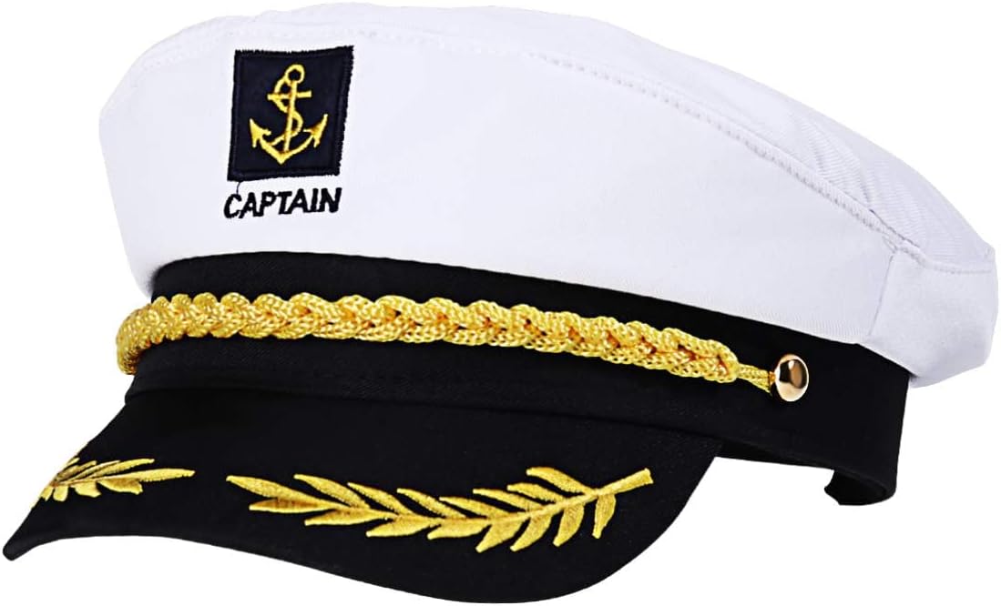 Captain Yacht Hat Cap Costume Hat Sailor Marine Admiral Hat for Halloween Costume Accessory, 8.6 x 6 x 2'' White