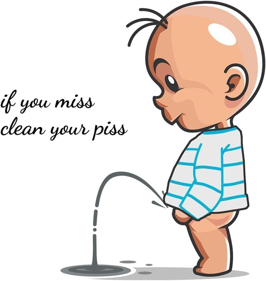 If You Miss,Clean Your Piss Toilet Sticker-Baby Pee Pattern Self-Adhesive Toilet Lid Sticker- Funny Toilet Seat Sticker Bathroom Wall Decal -Art Sign Decor Toilet Lid and Tank Decals 11.4x11.2in