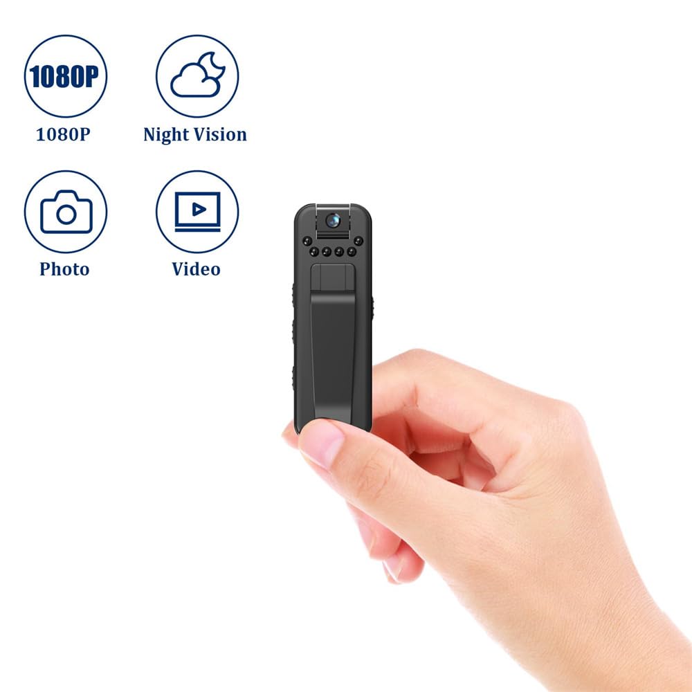 Andoer 1080P HD Mini Body Camera with Audio and Video Recording Portable Video Recorder 180°Lens Rotatable with Night Vision Large Battery Capacity 90° Angle with Back Clip for Daily Record Service/