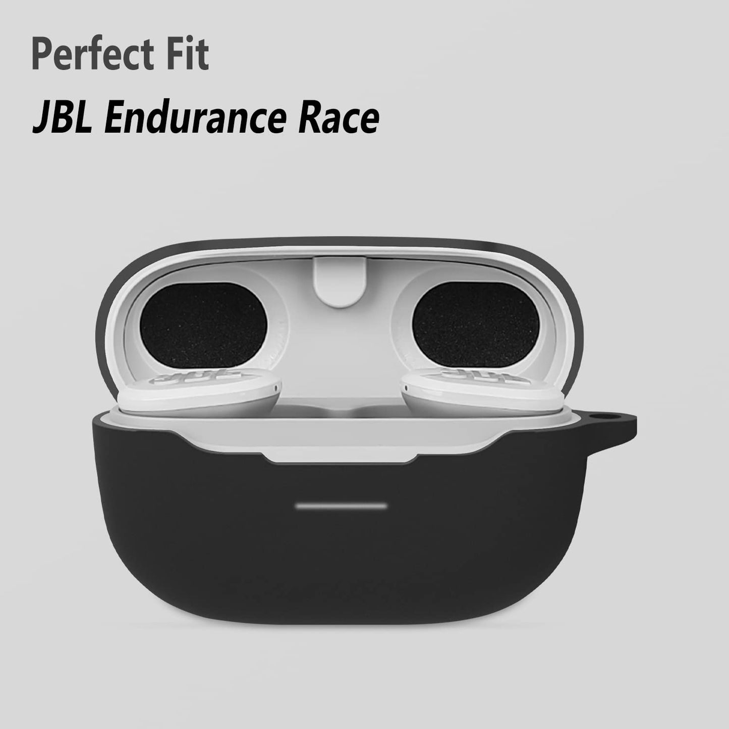 Funda de silicona compatible con JBL Endurance Race, funda protectora con mosquetón (negra)