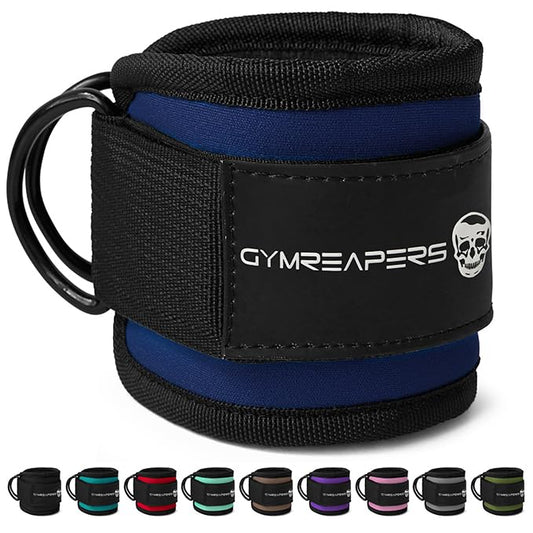 Gymreapers Ankle Strap (Single) For Cable Machine Kickbacks, Glute Workouts, Lower Body Exercises - Adjustable Leg Strap with Neoprene Padding (Cobalt, Single)