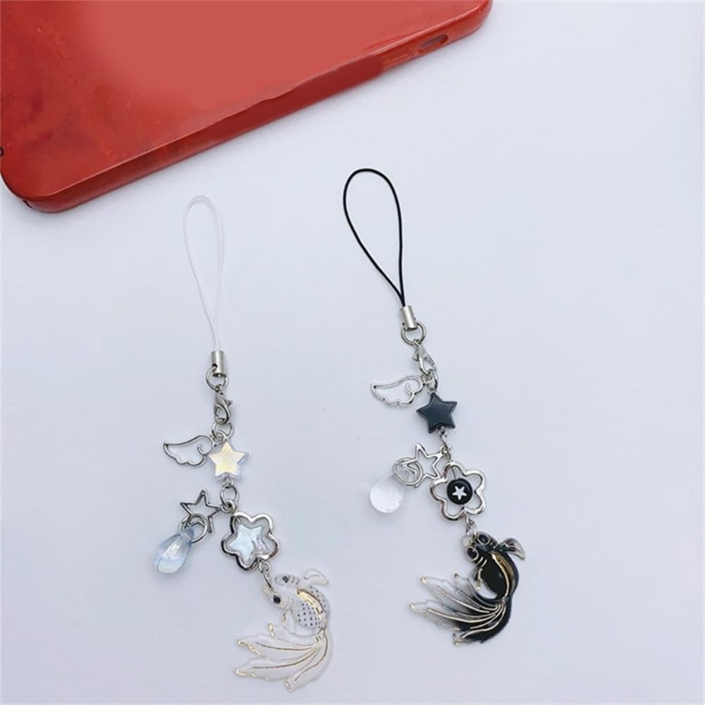 2Pack Anime Cell Phone Straps Keychain Goj Geto Figure Y2k Pendant Phone Chain Beaded Fish Charm Lanyard for Phone Bag Keychain Pendants Decor (Fish)