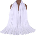 Ultra Soft Stretch Jersey Turban Head Wraps Long Solid Color African Shawl Hair Scarfs Lightweight Breathable Head bands Ties for Black Women(White)