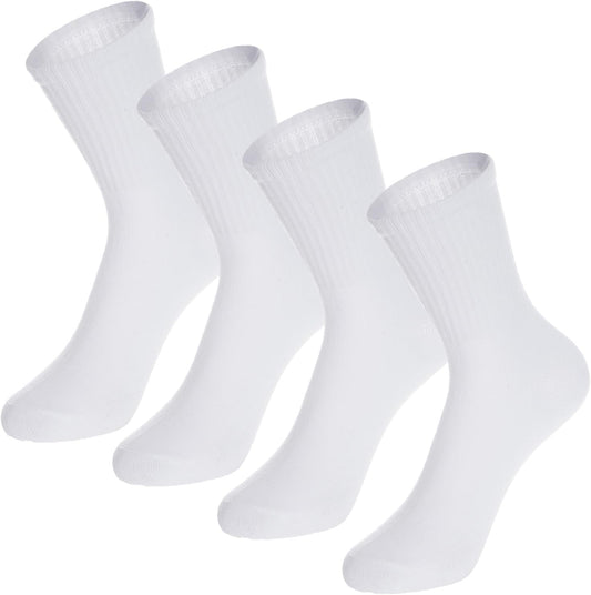 4 Pairs School Boys Girls Kids White Cotton Athletic Crew Socks