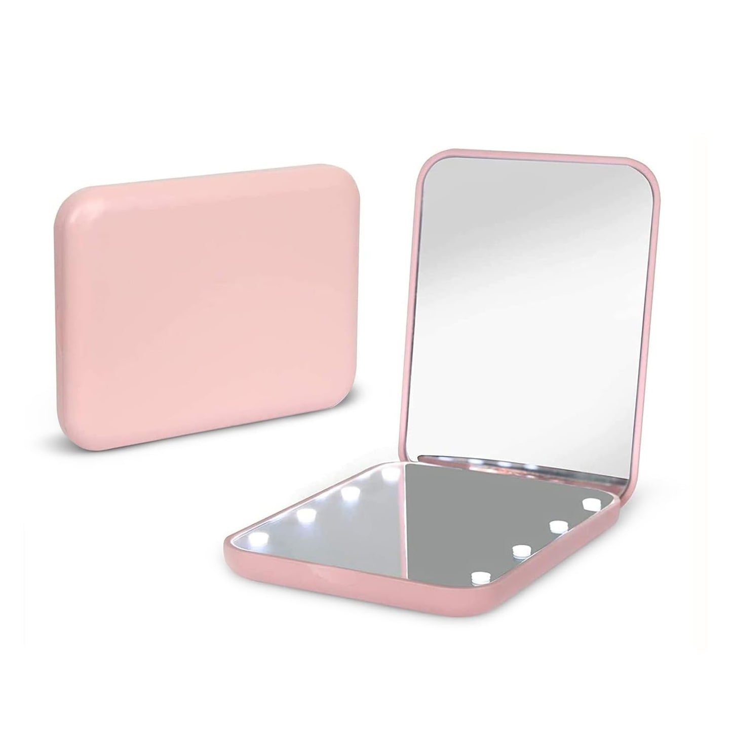 Espejo de bolsillo Kintion, espejo de maquillaje compacto de viaje con luz LED de aumento 1X/3X para bolso, de 2 lados, portátil, plegable, de mano, pequeño espejo iluminado para regalo, color rosa