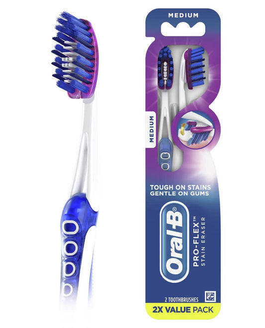 Oral-B 3D White Luxe Pro-Flex 38 Medium Manual Toothbrush Twin Pack (Packaging May Vary), 2 Count